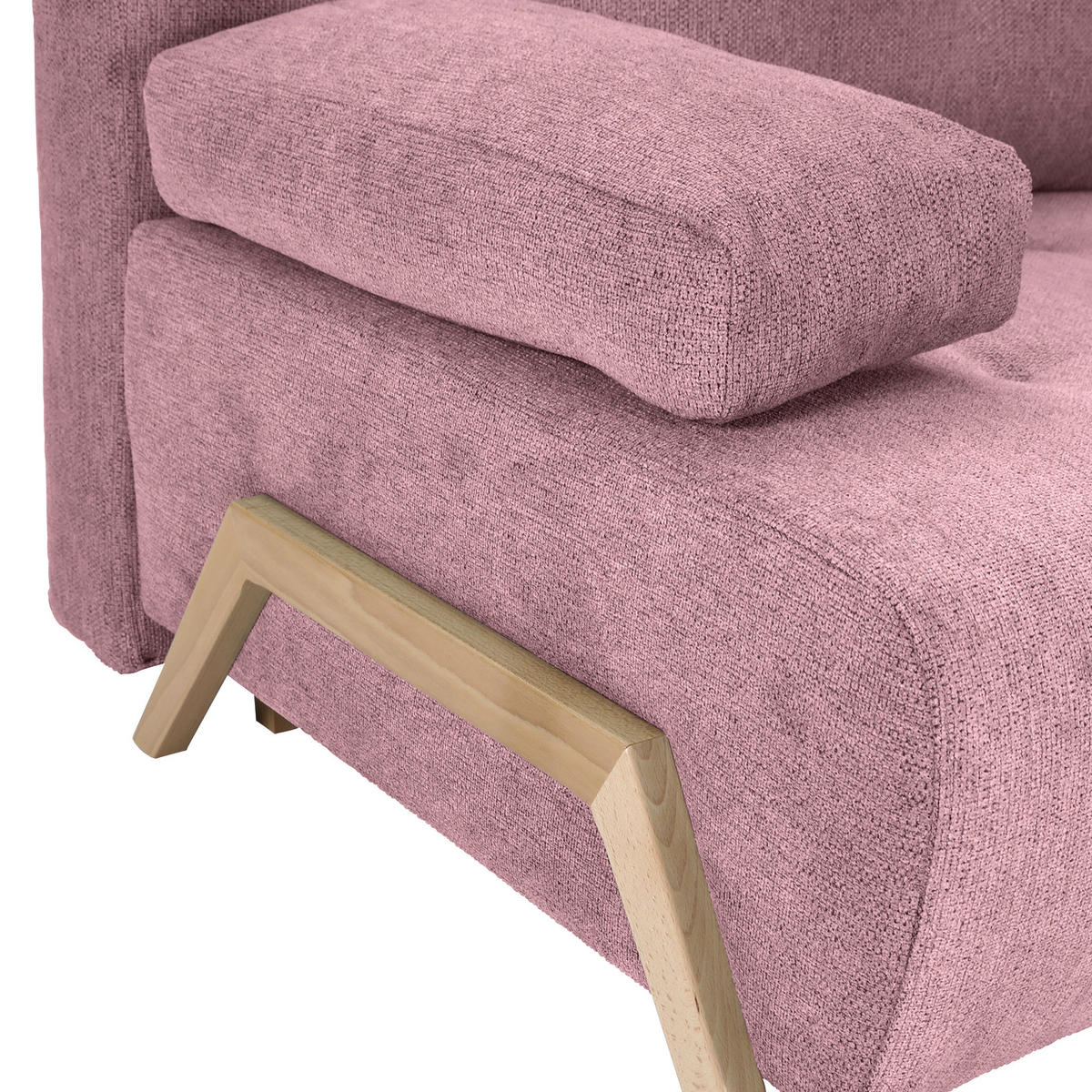 SCHLAFSOFA  mit Liegefunktion, Rücken echt Flachgewebe Altrosa  - Buchefarben/Altrosa, KONVENTIONELL, Holz/Textil (204/75/100cm) - Carryhome