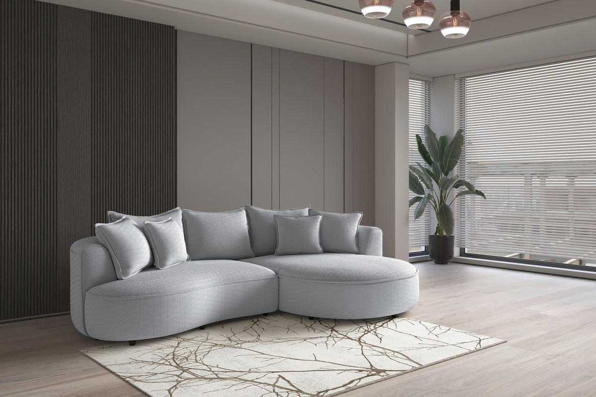 ECKSOFA LEVI Grauweiß Velours, Struktur  - Grauweiß/Schwarz, MODERN, Kunststoff/Textil (287/168cm) - Livetastic