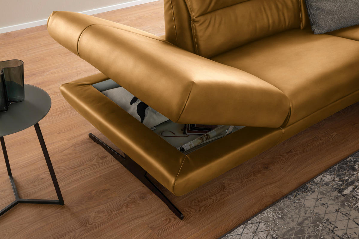 ECKSOFA in Echtleder Currygelb  258/286 cm  - Currygelb/Schwarz, Design, Leder/Metall (258/286cm) - Schöner Wohnen