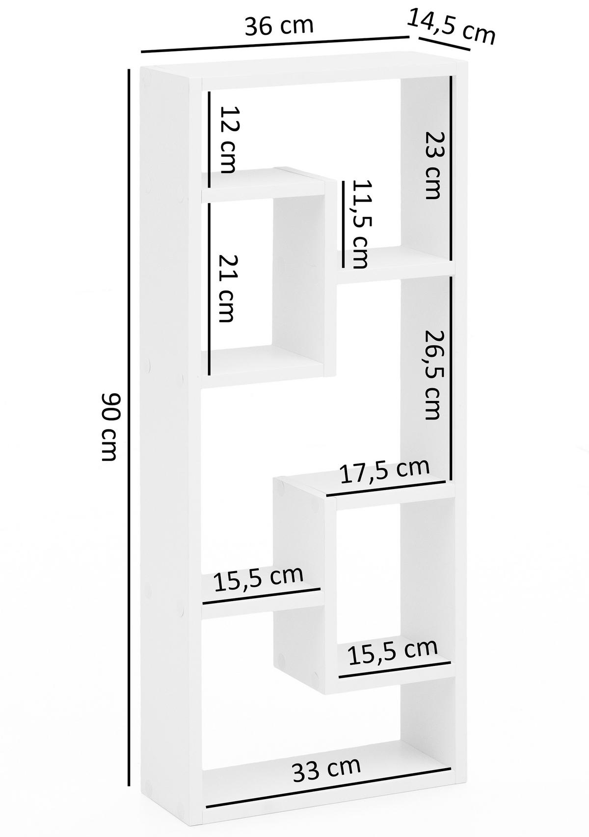 NÁSTĚNNÝ REGÁL, bílá, 36/90/14,5 cm - bílá, Konvenční, kompozitní dřevo (36/90/14,5cm) - MID.YOU
