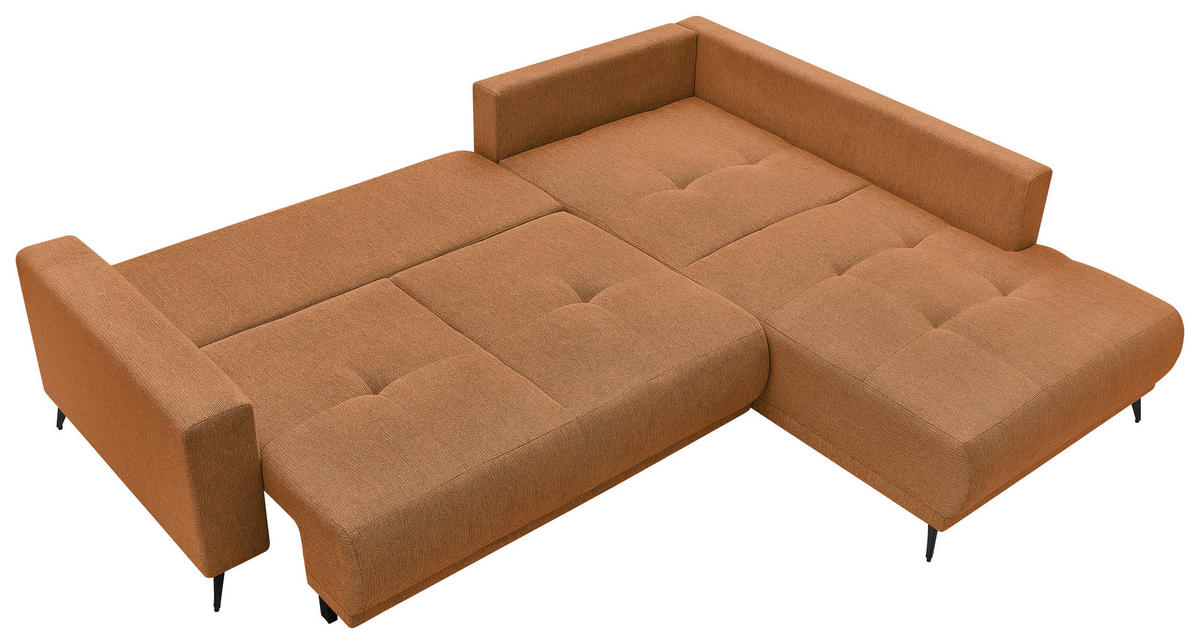 ECKSOFA RAFAEL Rostfarben Struktur Rückenkissen, Bettkasten  - Rostfarben/Schwarz, Design, Textil/Metall (269/218cm) - P & B