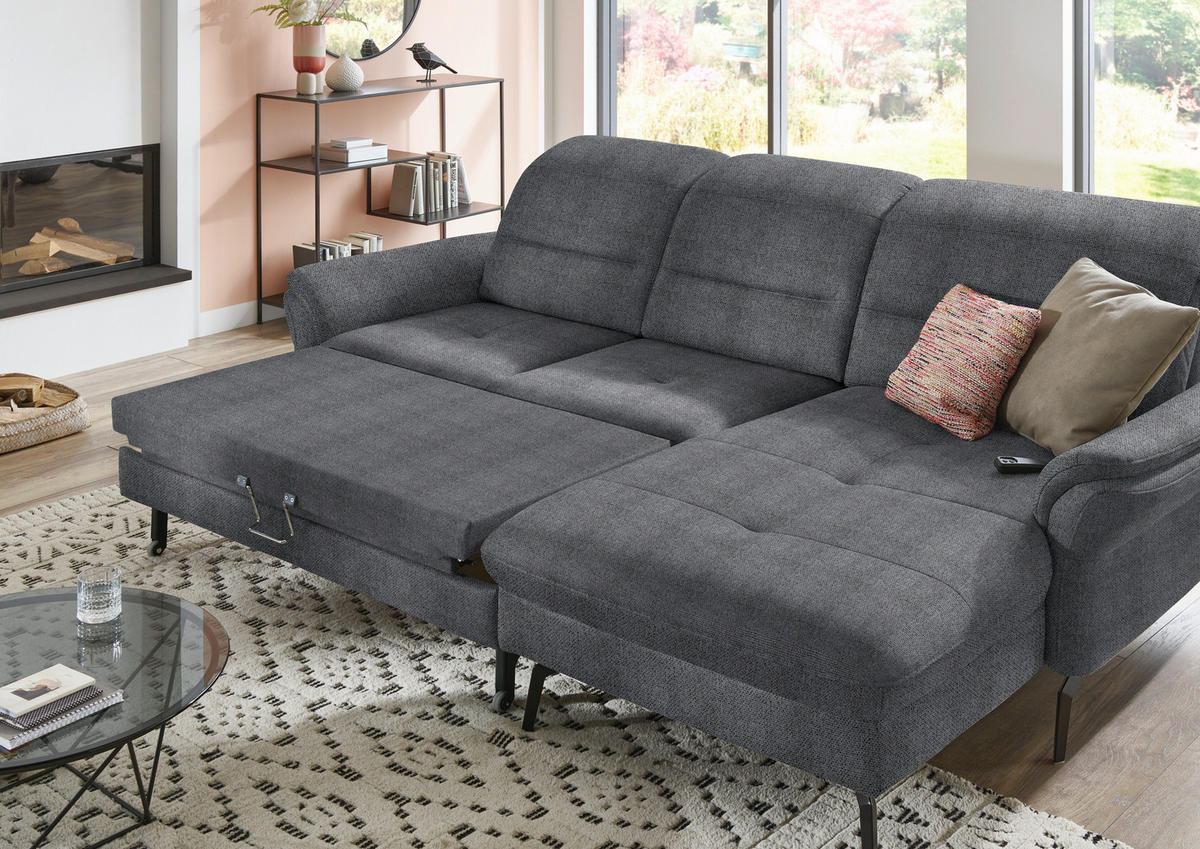 ECKSOFA in Flachgewebe Anthrazit  260/181 cm  - Anthrazit/Schwarz, KONVENTIONELL, Textil/Metall (260/181cm) - Beldomo Speed