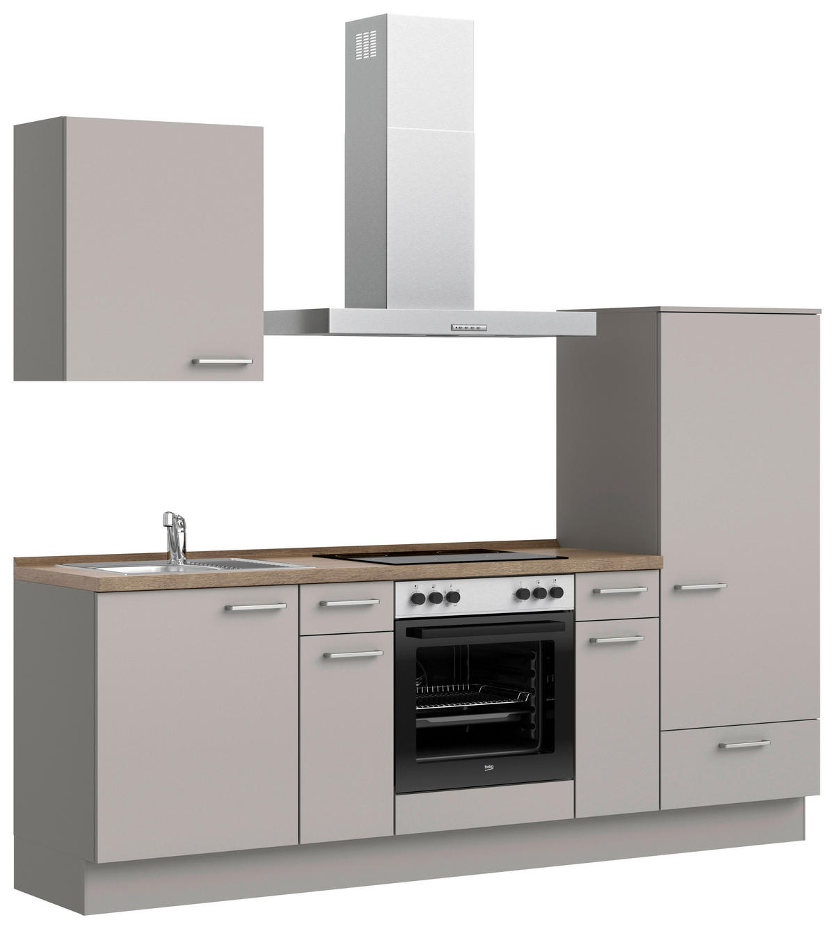 KÜCHENBLOCK 240 cm   in Grau, Eiche dunkel  - Eiche dunkel/Edelstahlfarben, MODERN, Holzwerkstoff/Metall (240cm) - Nobilia