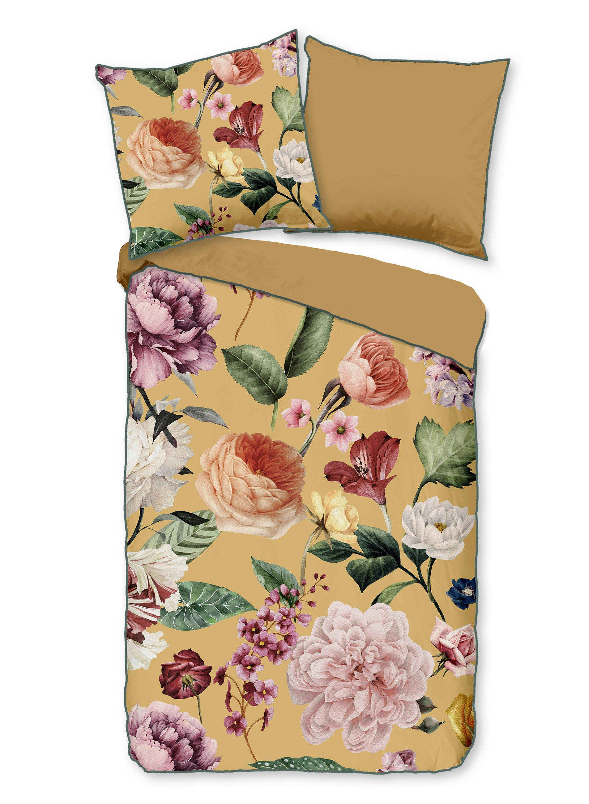 WENDEBETTWÄSCHE Fiori Satin 135/200 cm  - Gelb/Goldfarben, Natur, Textil (135/200cm)