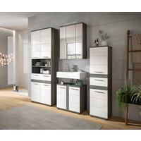 BADEZIMMER 5-teilig  in 195 cm  - Weiß Hochglanz/Silberfarben, Trend, Glas/Holzwerkstoff (195cm) - MID.YOU