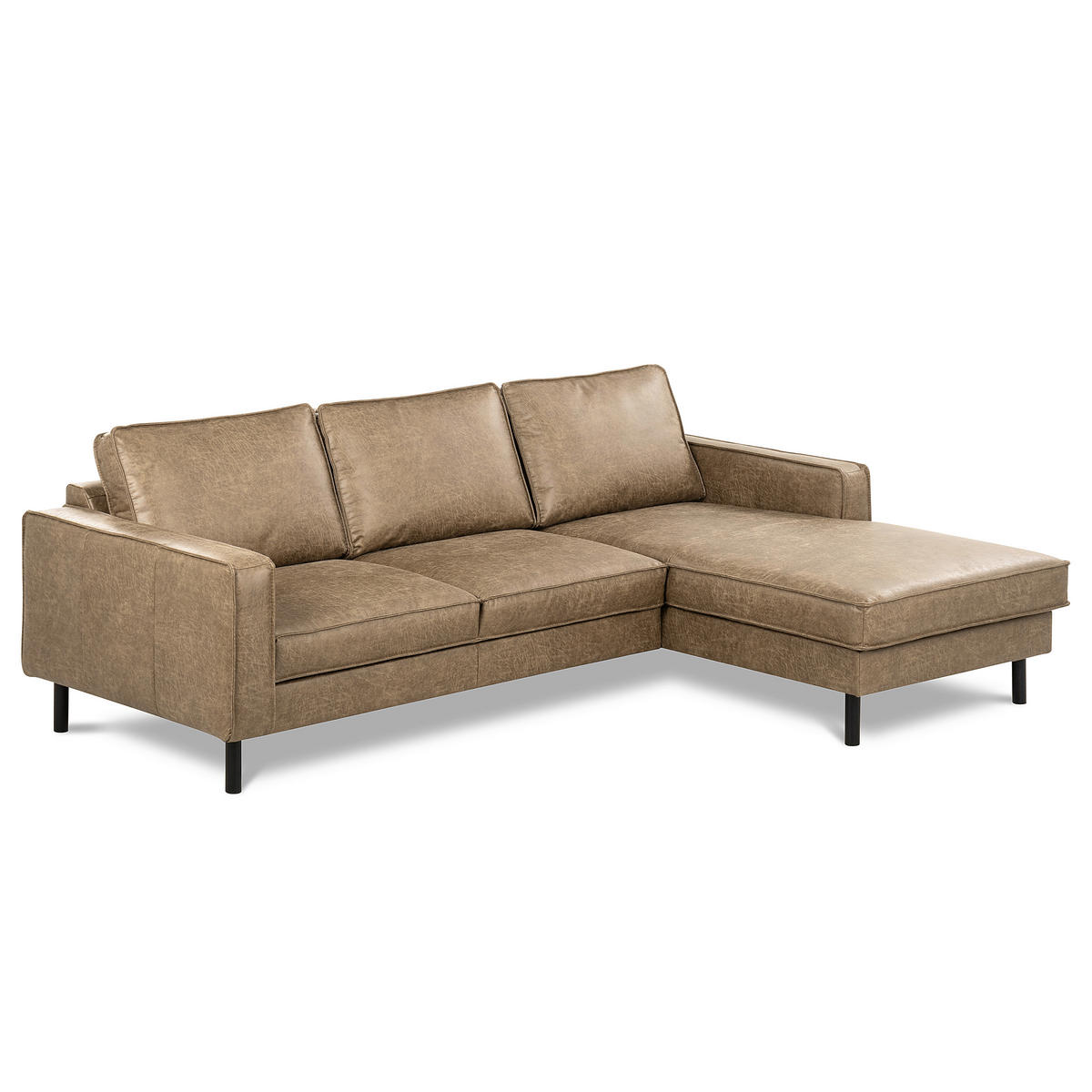 ECKSOFA Graubraun Echtleder Lederlook Bettkasten, Schlaffunktion, Rücken echt  - Graubraun/Schwarz, Design, Leder/Textil (166/238cm) - Livetastic