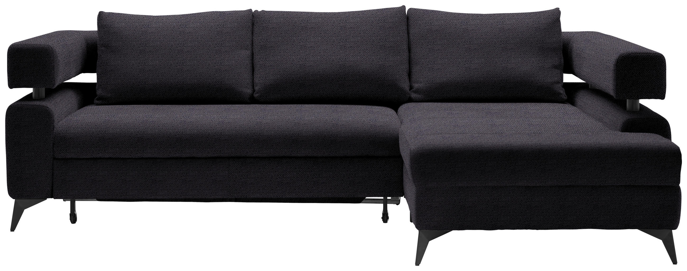 ECKSOFA in Chenille Schwarz  - Schwarz, KONVENTIONELL, Textil/Metall (265/184cm) - Hom`in