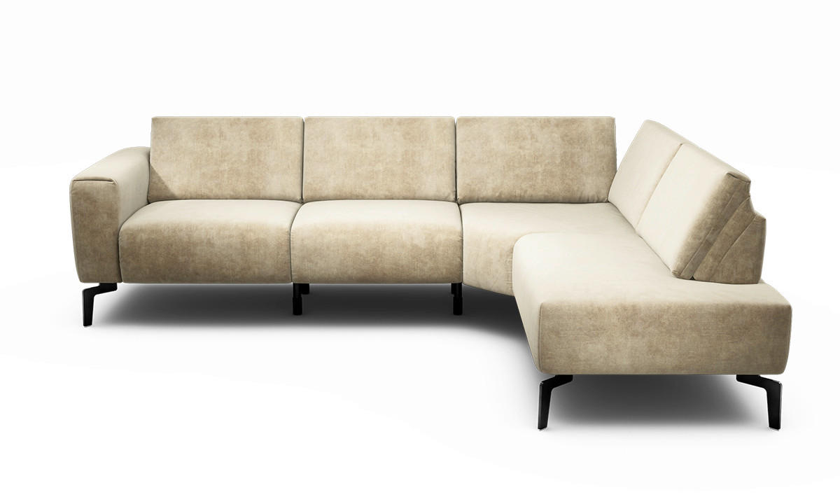 ECKSOFA Cosy Sandfarben Samt  - Sandfarben/Schwarz, Design, Textil/Metall (256/193cm) - SENSOO