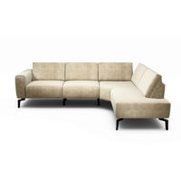 ECKSOFA in Samt Sandfarben  256/193 cm  - Sandfarben/Schwarz, Design, Textil/Metall (256/193cm) - SENSOO