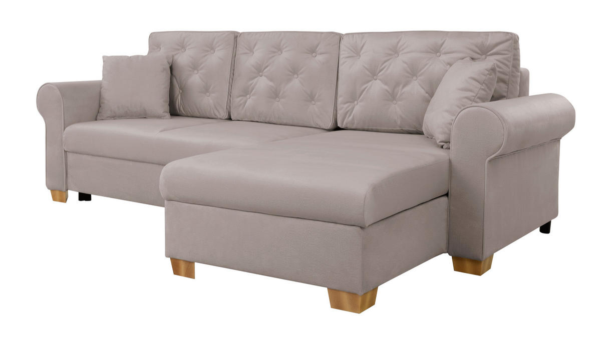 ECKSOFA in Taupe  - Taupe/Buchefarben, Design, Holz/Textil (266/161cm) - MID.YOU