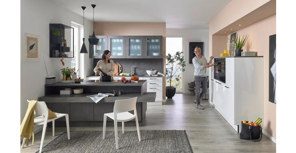 EINBAUKÜCHE - Weiß Hochglanz/Grau, Design, Holzwerkstoff - Dieter Knoll