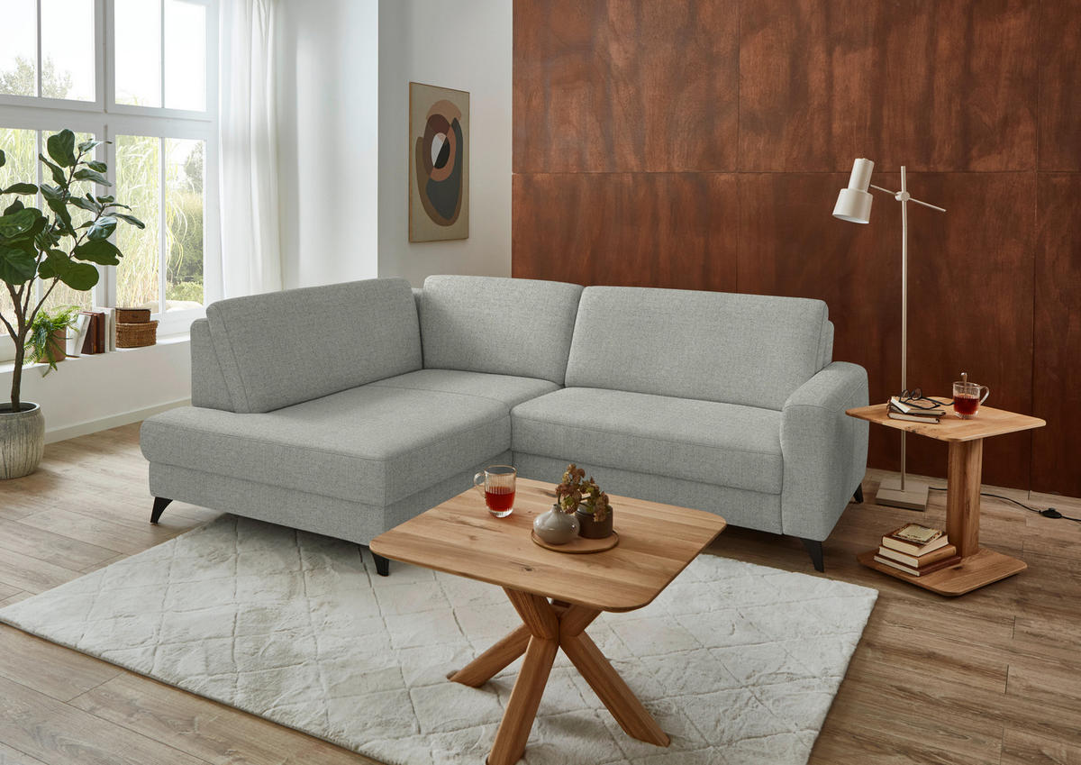 ECKSOFA 182/239 cm  in Chenille Hellgrau Rücken echt  182/239 cm  - Hellgrau/Schwarz, Design, Textil/Metall (182/239cm) - Beldomo Comfort