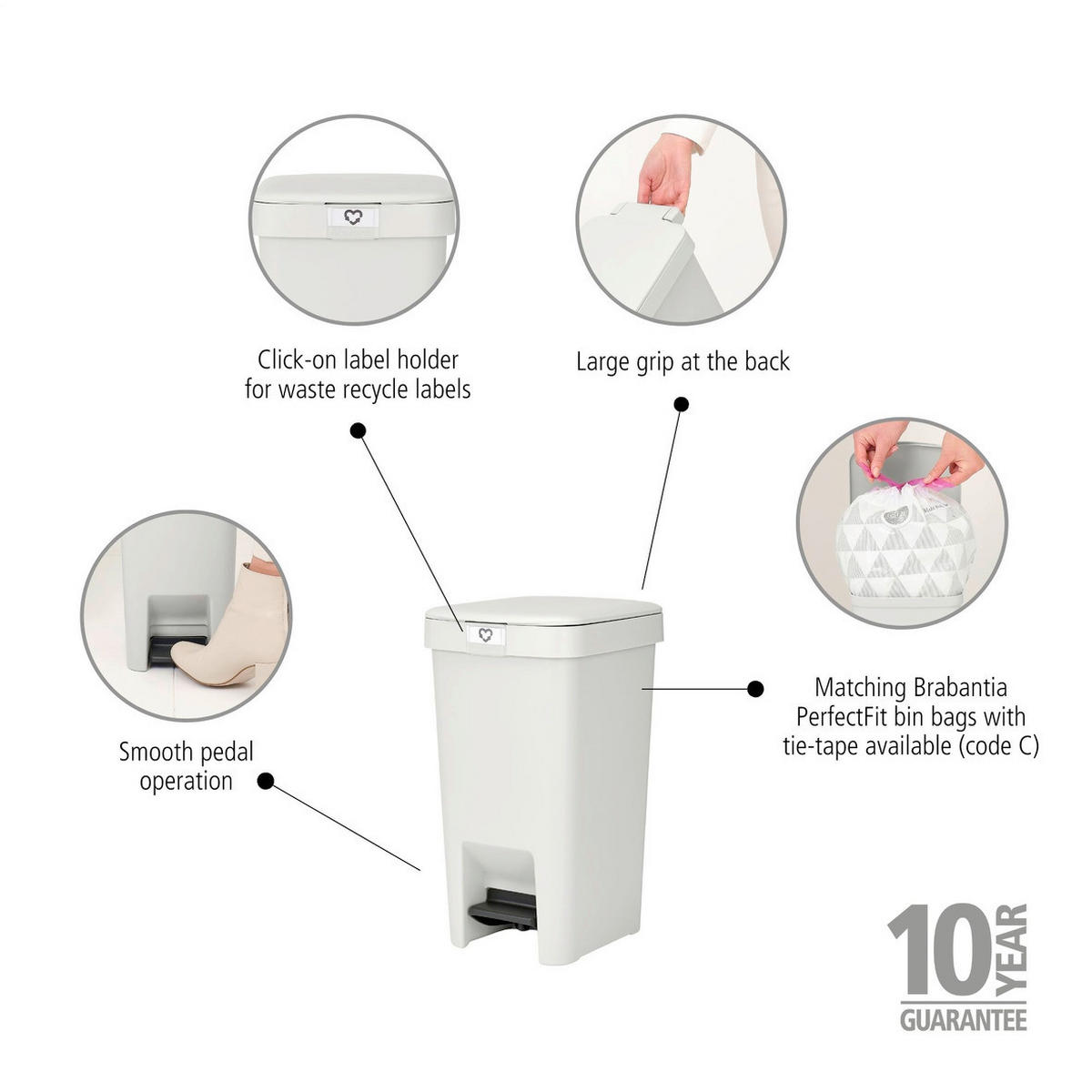 KOŠ ZA SMETI - bela, Basics, umetna masa (20.3/38.1/26.5cm) - Brabantia