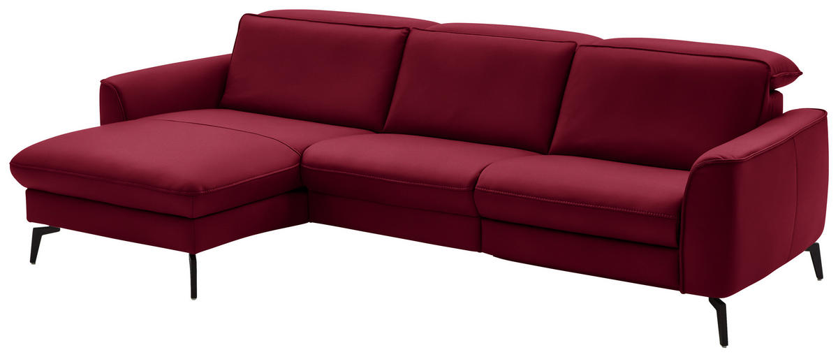 ECKSOFA in Echtleder Rot  - Rot/Schwarz, Natur, Leder/Metall (168/281cm) - Valdera