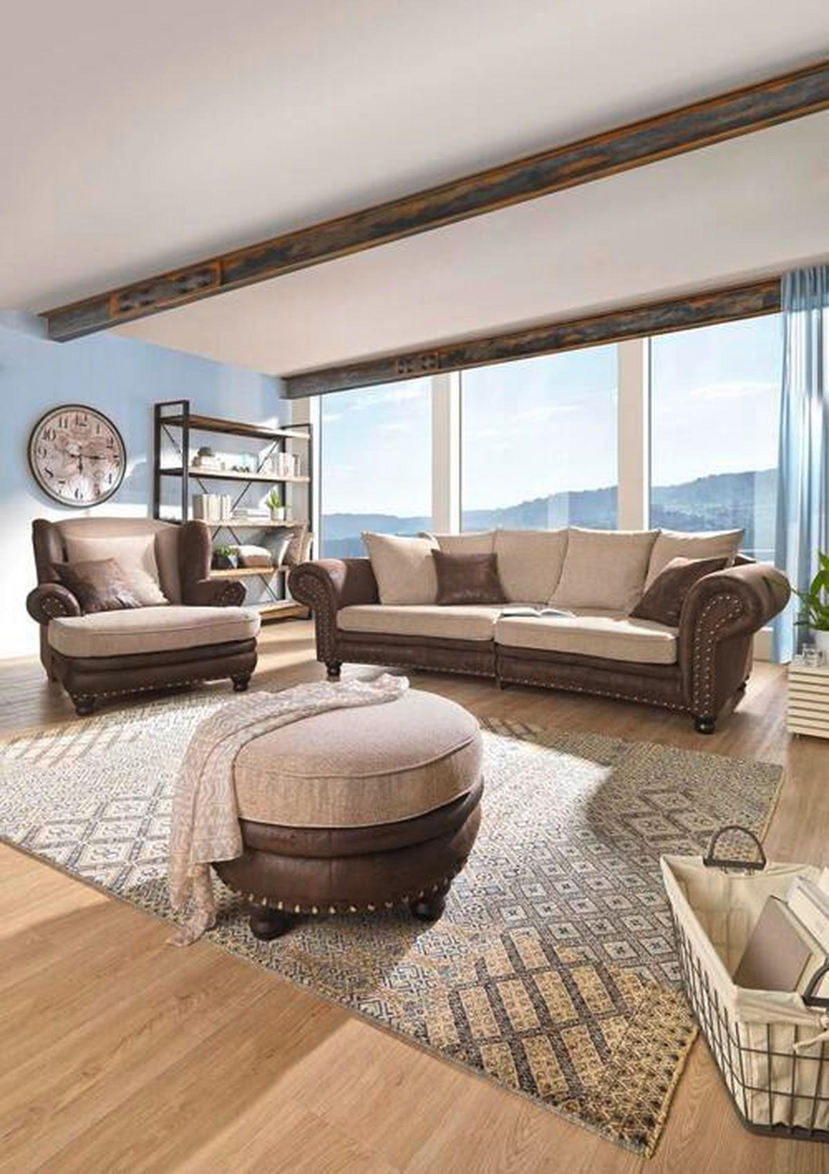 MEGA SOFA braon, bež  - braon/bež, Romantično / Seoski, tekstil/drvo (276/81/140cm) - Landscape