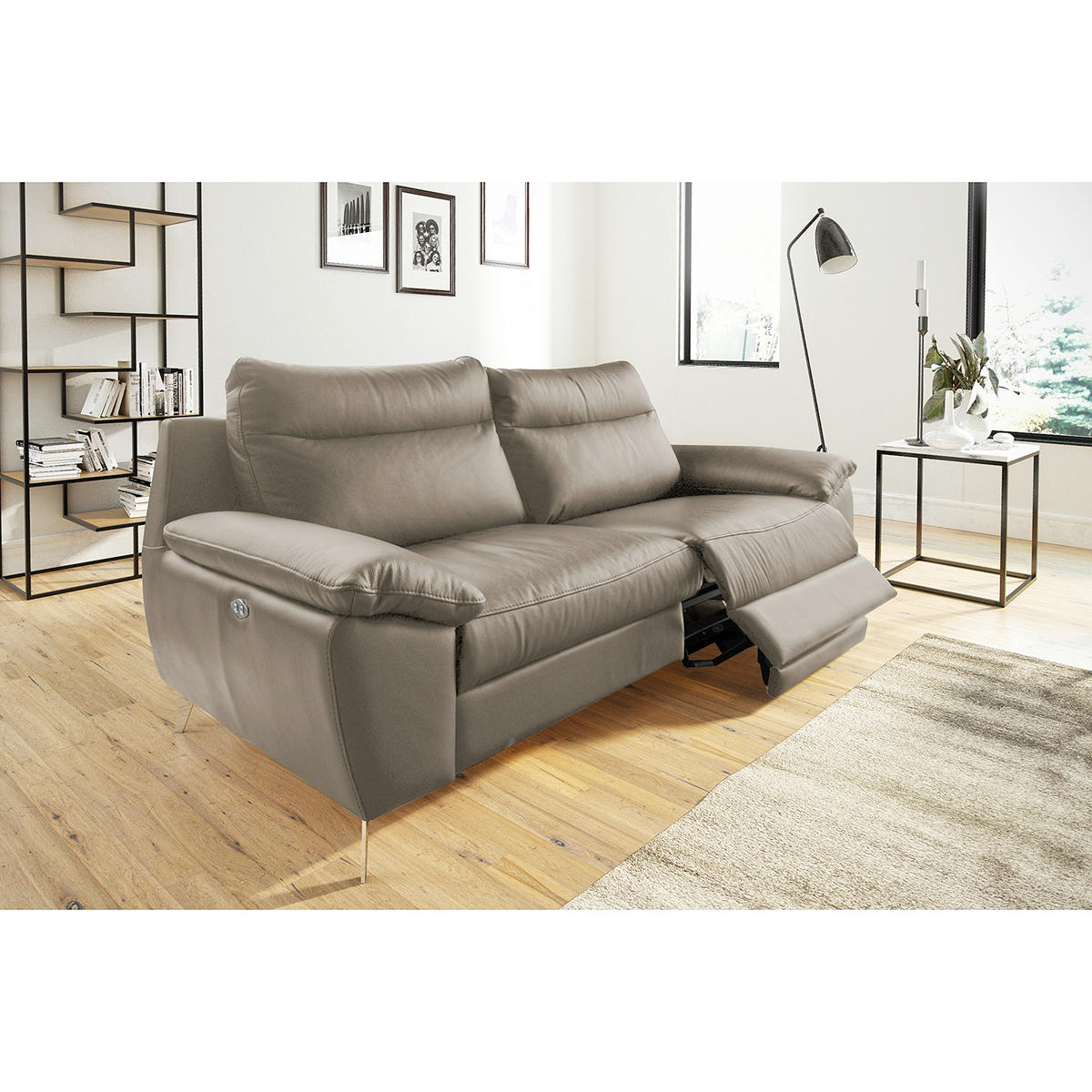 2,5-SITZER 216/95/96 cm PERLE in Echtleder Taupe   - Taupe/Chromfarben, Design, Leder/Metall (216/95/96cm) - Livetastic