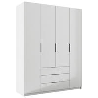 KLEIDERSCHRANK 168/220/60 cm,  in Weiß, Weiß Hochglanz, 4-türig  - Chromfarben/Weiß Hochglanz, KONVENTIONELL, Glas/Holzwerkstoff (168/220/60cm) - Boxxx