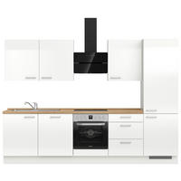 KÜCHENBLOCK 300 cm   in Eichefarben, Weiß Hochglanz  - Edelstahlfarben/Eichefarben, MODERN, Holzwerkstoff/Metall (300cm) - Nobilia