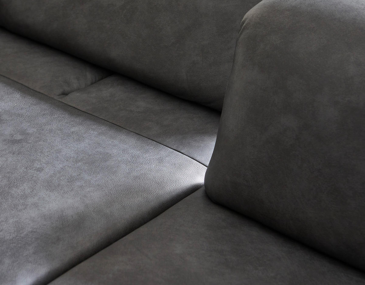 3-SITZER-SOFA in Echtleder Schwarz  - Edelstahlfarben/Schwarz, Design, Leder/Metall (250/78/105cm) - Johann Jakob