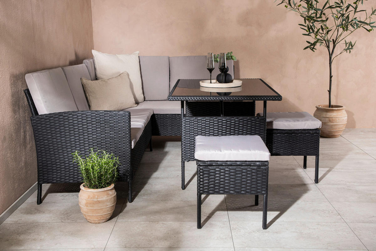 DINING-LOUNGESET  - Schwarz/Grau, KONVENTIONELL, Kunststoff - Gardenson