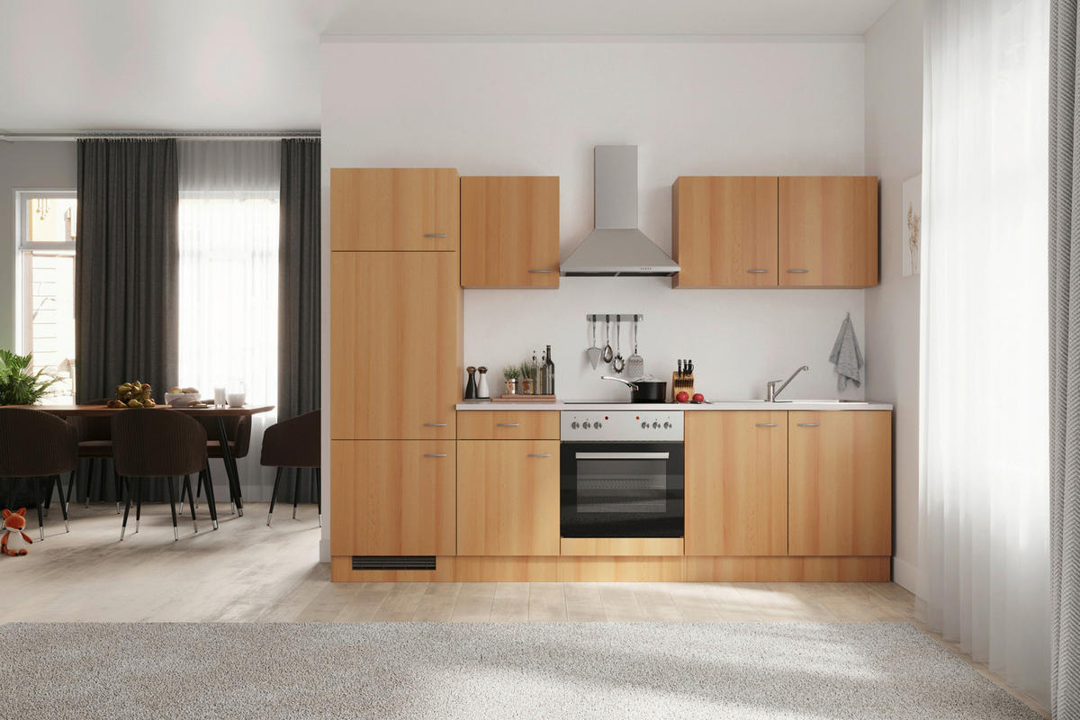 KÜCHENBLOCK 270 cm   in Buchefarben  - Edelstahlfarben/Beige, MODERN, Holzwerkstoff/Kunststoff (270cm) - FlexWell