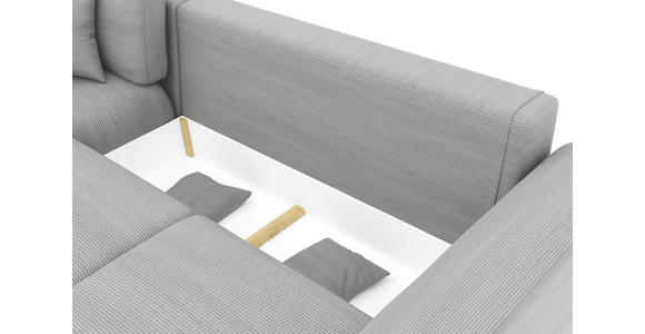 ECKSOFA Grau Cord  inkl. Zierkissen, Rückenkissen, Bettkasten, Schlaffunktion, Rücken echt, Liegefläche im Originalstoff  - Chromfarben/Grau, KONVENTIONELL, Kunststoff/Textil (195/293cm) - Carryhome
