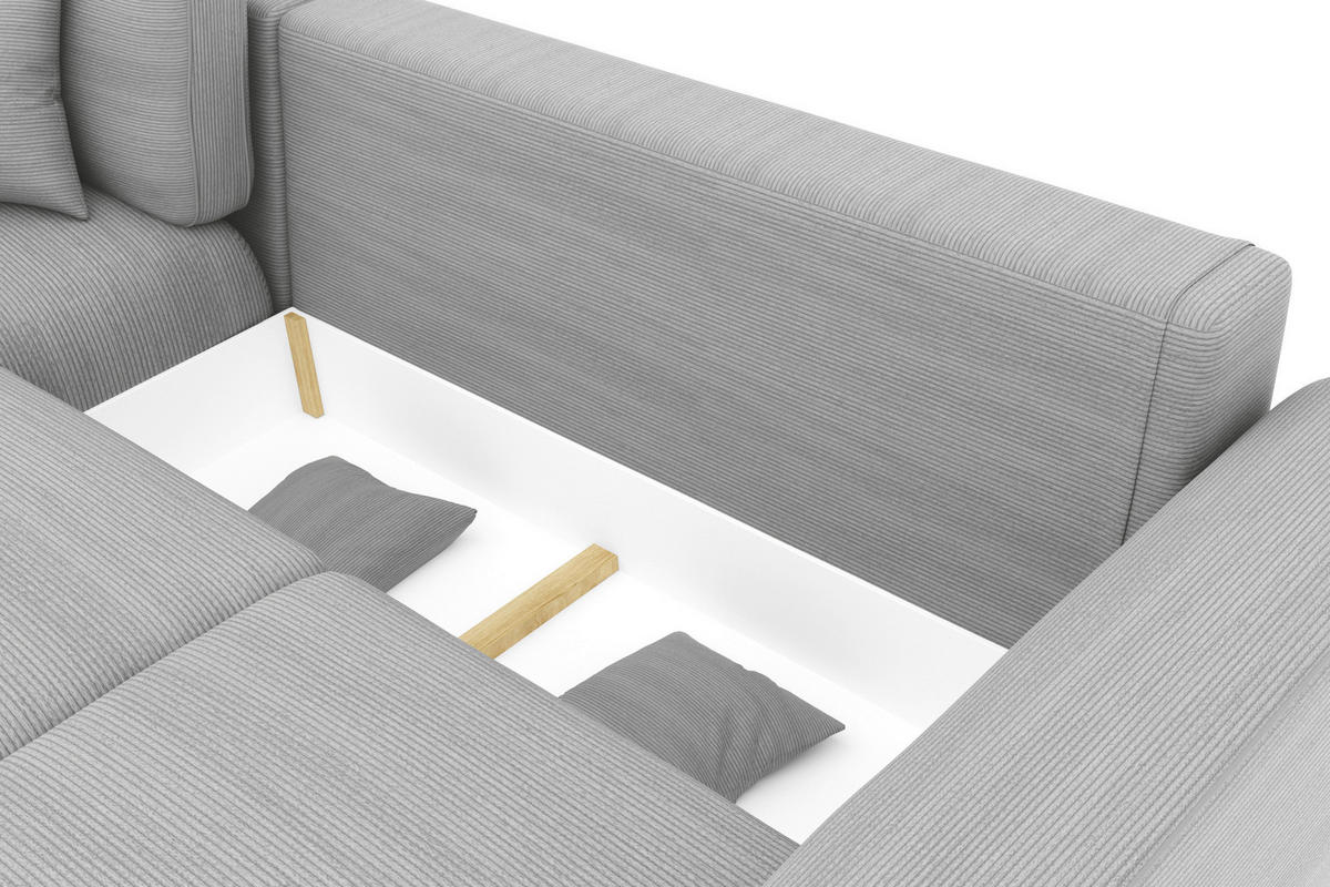 ECKSOFA in Cord Grau  - Chromfarben/Grau, Konventionell, Kunststoff/Textil (195/293cm) - MID.YOU
