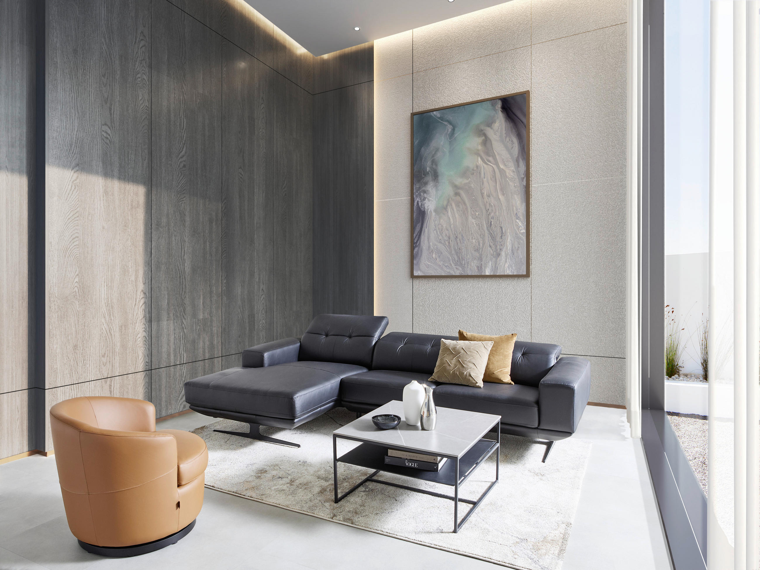 ECKSOFA in Echtleder Schwarz  - Schwarz, Design, Leder/Metall (162/282cm) - Xora