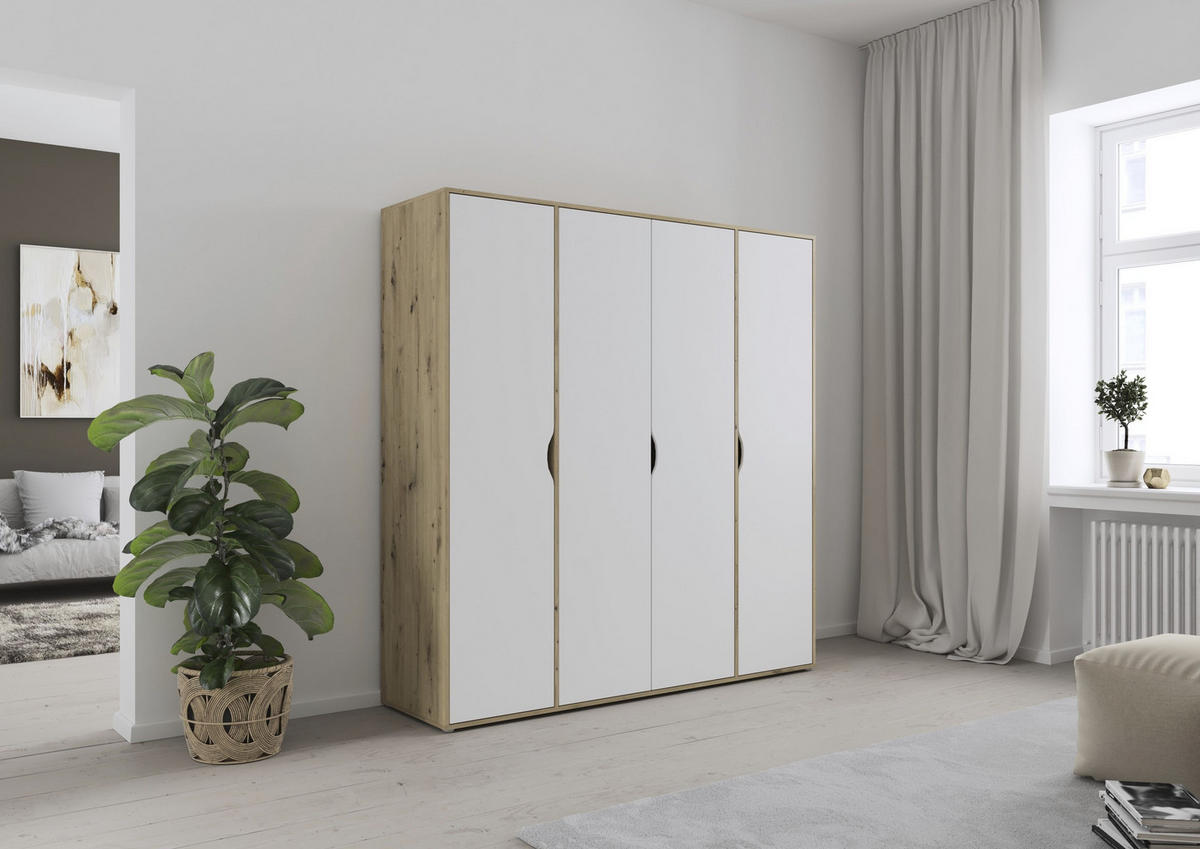 DREHTÜRENSCHRANK in Weiss, Eiche Artisan  - Weiss/Eiche Artisan, Basics, Holzwerkstoff (187/194/53cm) - Boxxx