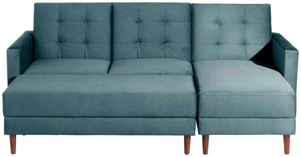 ECKSCHLAFSOFA inkl. Hocker in Blau Textil   - Blau/Eschefarben, Design, Holz/Textil (223/152cm) - Max Winzer