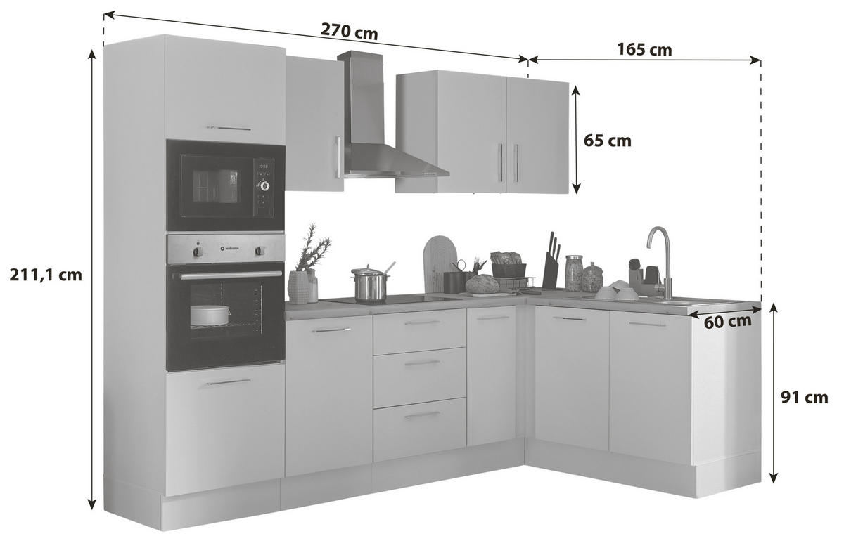 ECKKÜCHE 270/165 cm  in Weiß, Eiche Artisan  - Chromfarben/Weiß, Basics, Holzwerkstoff/Metall (270/165cm) - MID.YOU