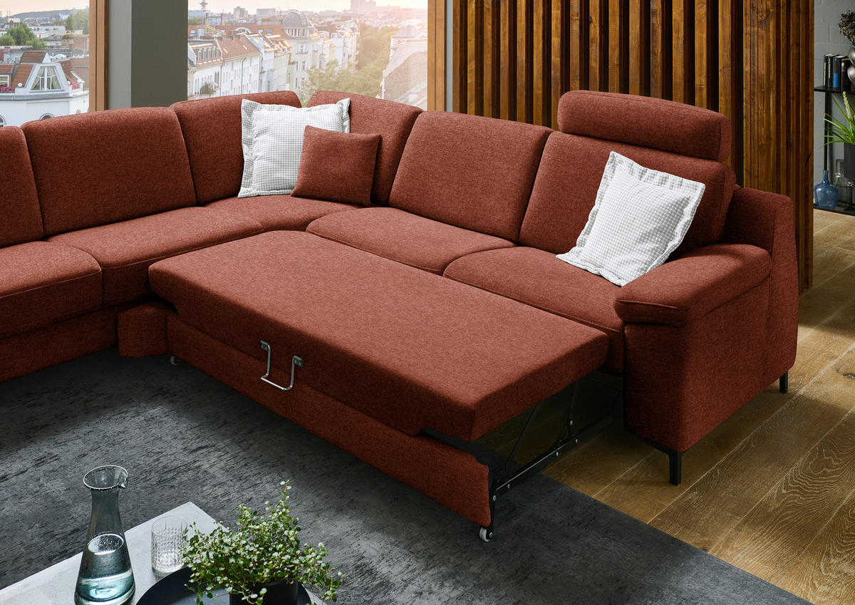 ECKSOFA in Chenille Kupferfarben  278/278 cm  - Schwarz/Kupferfarben, Design, Textil/Metall (278/278cm) - Valdera