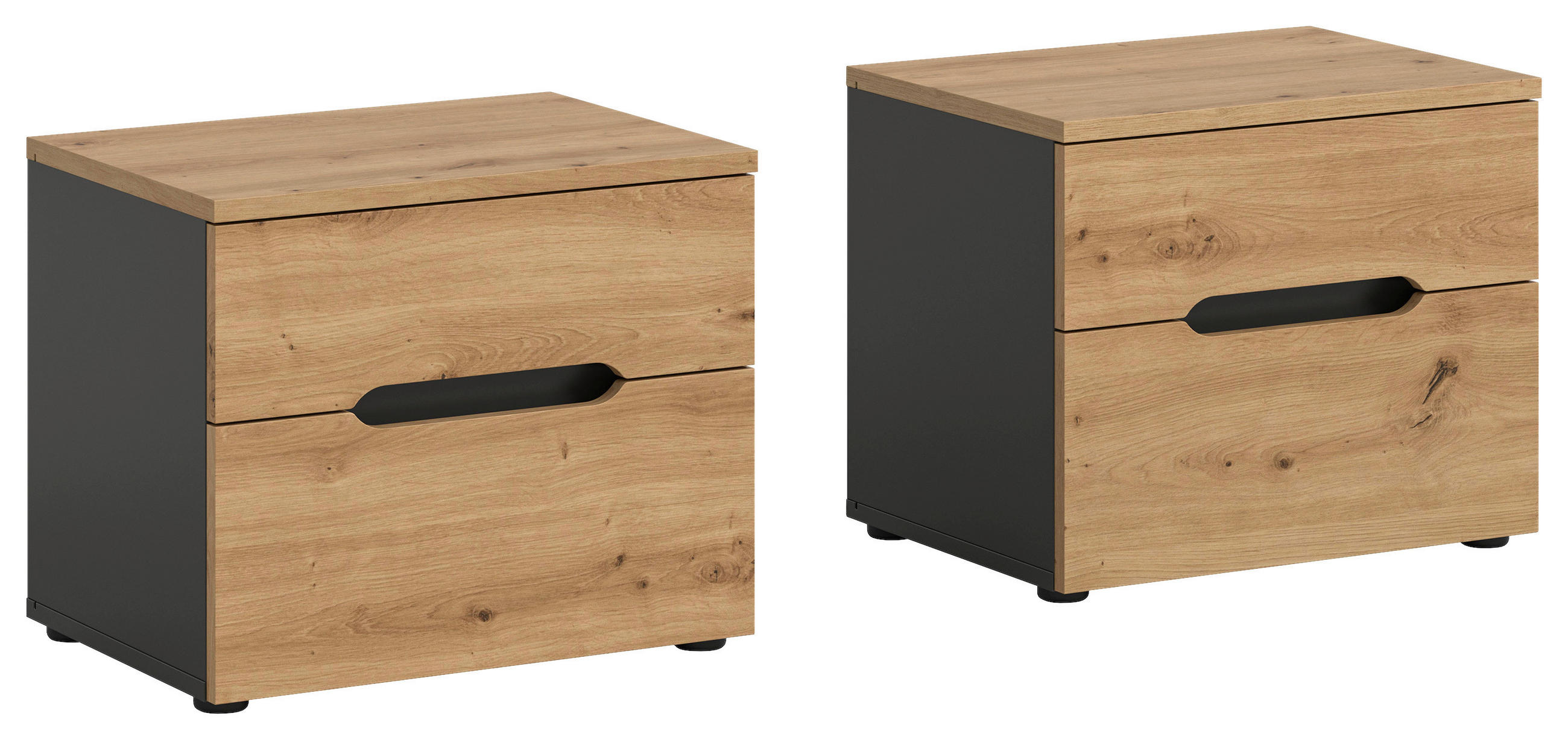 NACHTSCHRANKSET 50/42/37 cm  - Schwarz/Eiche Artisan, MODERN, Holzwerkstoff/Kunststoff (50/42/37cm) - MID.YOU