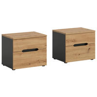 NACHTKÄSTCHENSET 50/42/37 cm  in Grau, Eiche Artisan  - Schwarz/Eiche Artisan, MODERN, Holzwerkstoff/Kunststoff (50/42/37cm) - MID.YOU