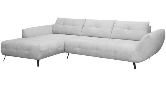 ECKSOFA Hellgrau Chenille Armlehnenkissen, Rücken echt, Sitztiefenverstellung  - Hellgrau/Schwarz, KONVENTIONELL, Textil/Metall (215/313cm) - Hom`in