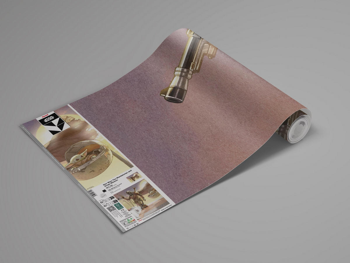 FOTOTAPETE THE MANDALORIAN AND GROGU  - Gelb, Design, Textil (350/250cm) - Star Wars