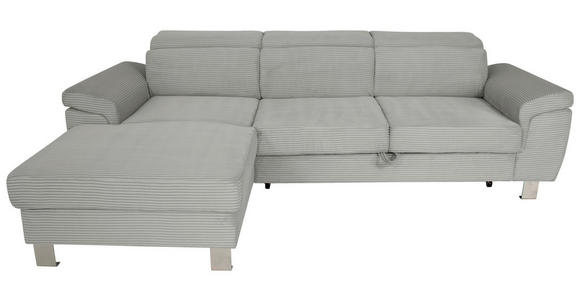 ECKSOFA inkl. Funktionen Grau Cord Bettkasten, Schlaffunktion, Rücken echt, Kopfteilverstellung  - Silberfarben/Grau, Design, Textil/Metall (167/250cm) - Xora