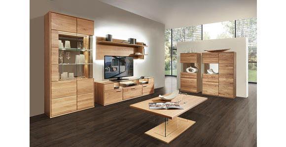 HIGHBOARD 90/138/40 cm - Eichefarben/Silberfarben, KONVENTIONELL, Glas/Holz (90/138/40cm) - Voleo