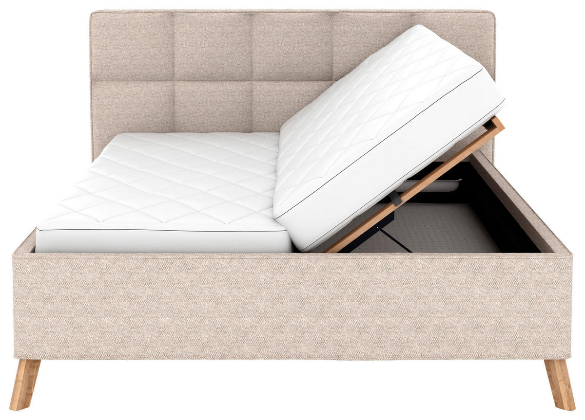 POLSTERBETT Bettkasten, motorische Verstellbarkeit, Fernbedienung, Lattenroste, Matratzen 180/200 cm  in Beige  - Beige/Schwarz, KONVENTIONELL, Holz/Textil (180/200cm) - Musterring