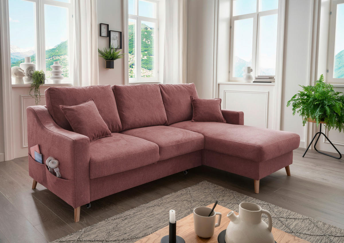 ECKSOFA Struktur Rosa  - Naturfarben/Rosa, Konventionell, Holz/Textil (228/150cm) - P & B