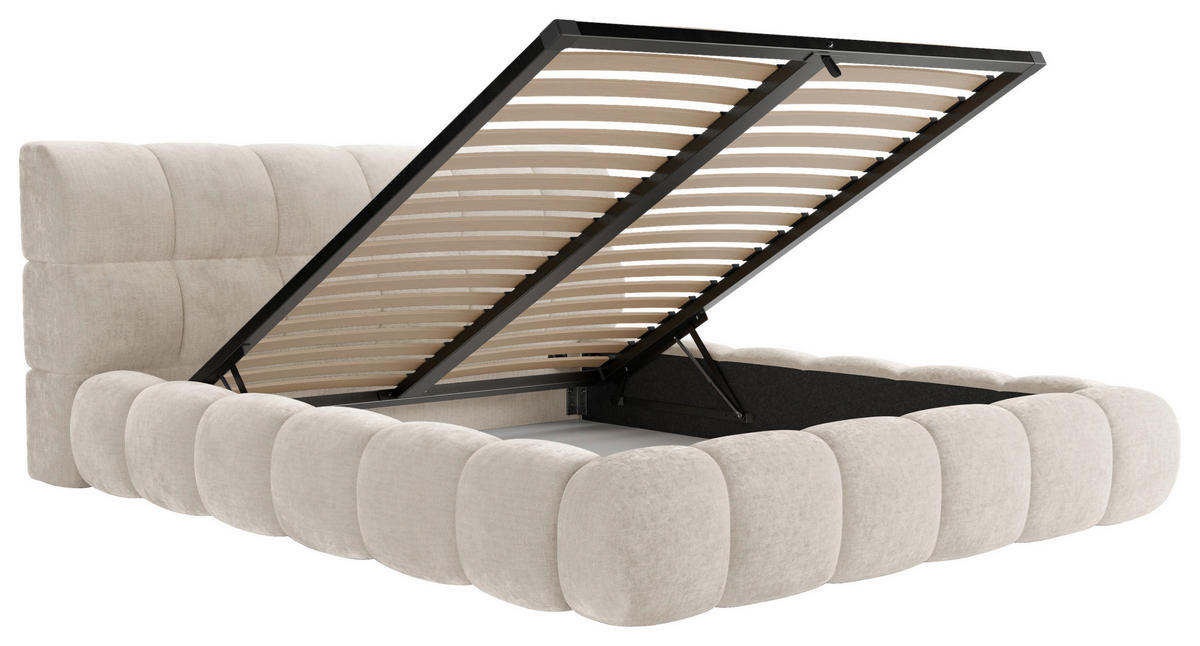 POLSTERBETT 180/200 cm,  in Beige, Lattenrost, Bettkasten,  - Beige/Schwarz, Design, Holz/Textil (180/200cm) - Chameo