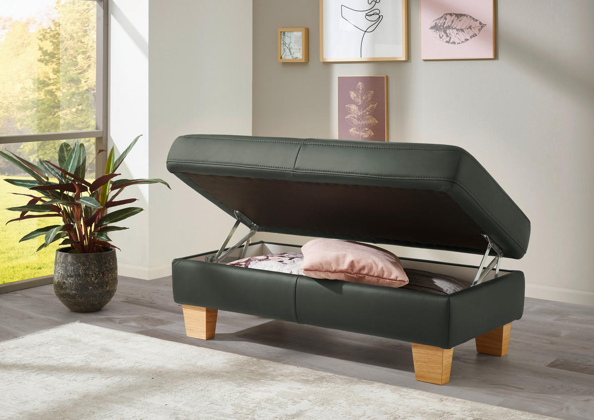 ECKSOFA Valdera in Echtleder Dunkelgrün  235/257 cm  - Eiche Bianco/Dunkelgrün, Natur, Leder/Holz (235/257cm) - Valdera