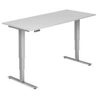 SCHREIBTISCH 180/80/63,5-128,5 cm Silberfarben, Weiß höhenverstellbar elektrisch höhenverstellbar  - Silberfarben/Weiß, KONVENTIONELL, Holzwerkstoff/Metall (180/80/63,5-128,5cm) - Venda
