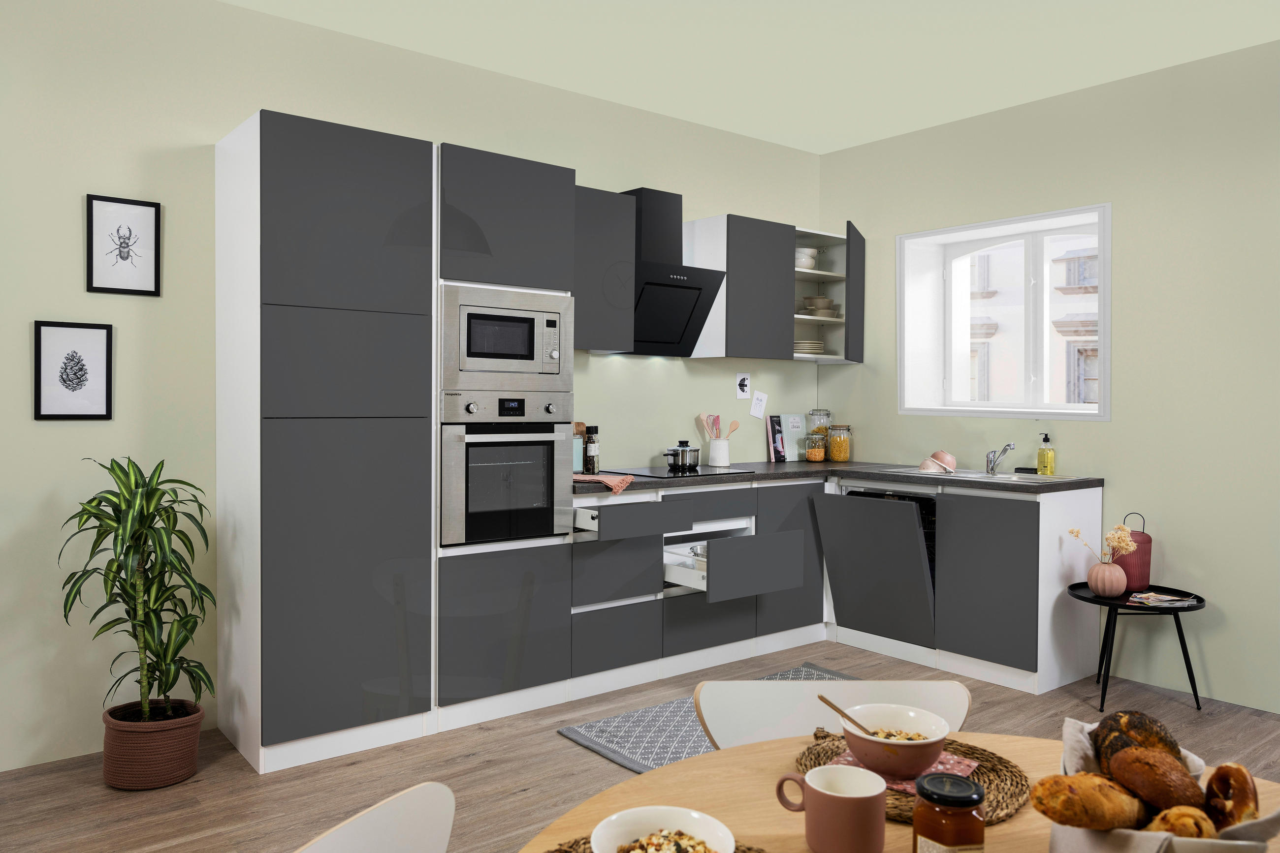 ECKKÜCHE 345/172 cm  in Weiß  - Weiß/Grau, MODERN, Holzwerkstoff (345/172cm) - Respekta