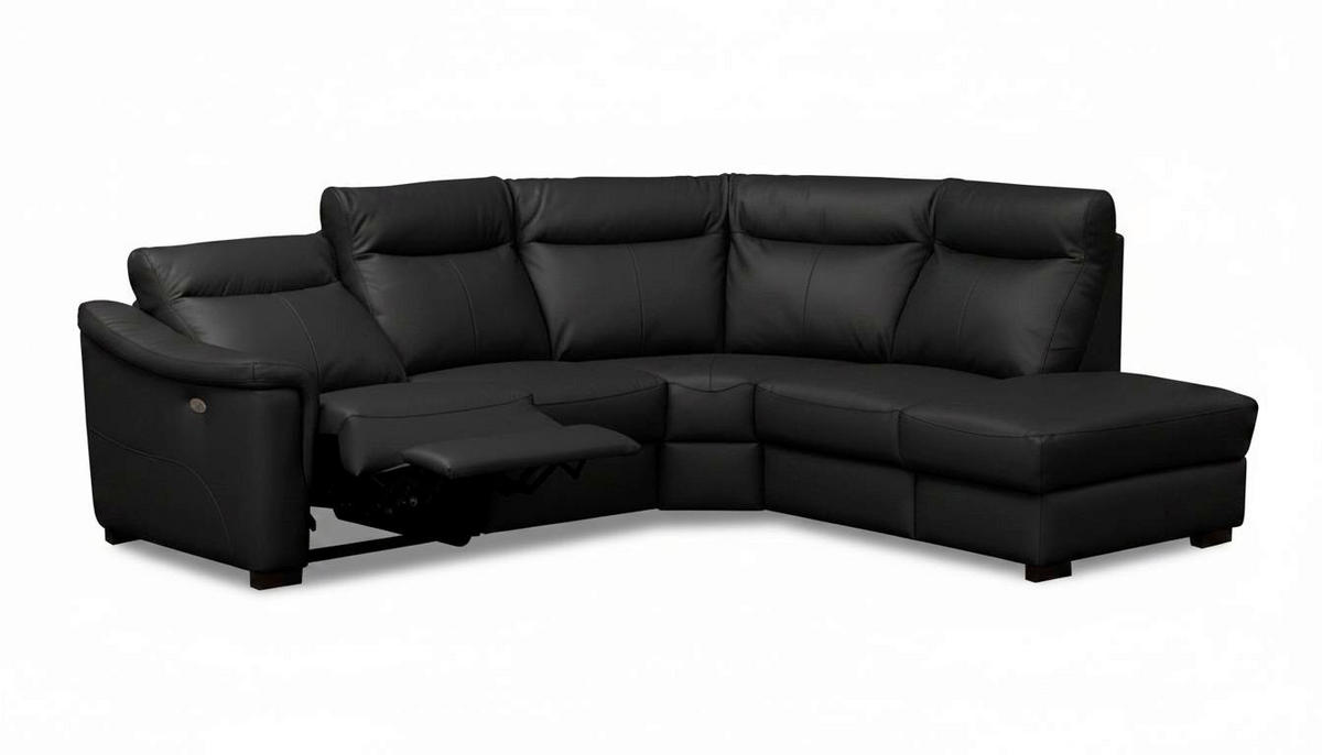 ECKSOFA Echtleder Schwarz  - Wengefarben/Schwarz, Design, Leder/Holz (260/229cm) - Livetastic