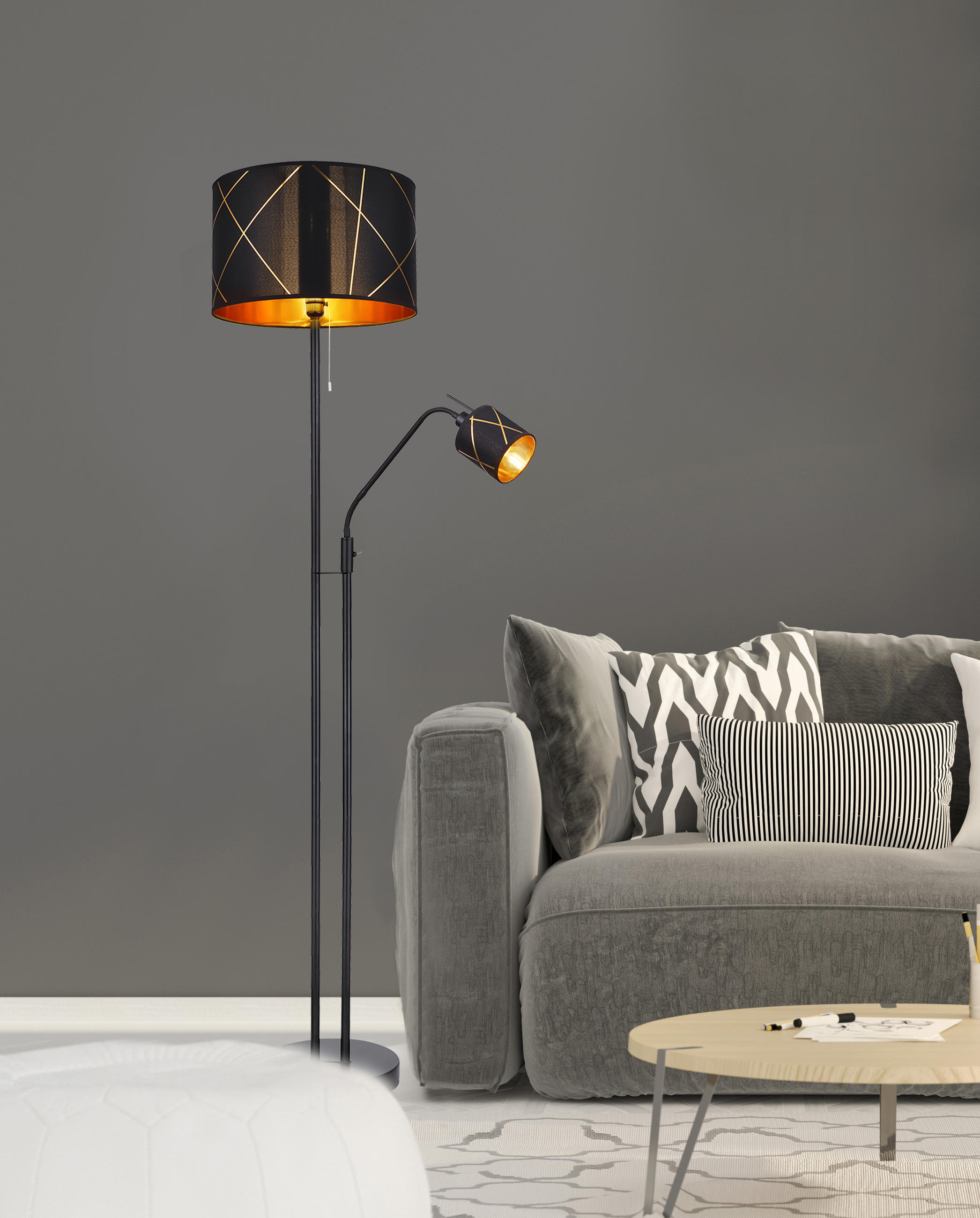STEHLEUCHTE 40/175 cm    - Goldfarben/Schwarz, Design, Kunststoff/Textil (40/175cm) - Globo