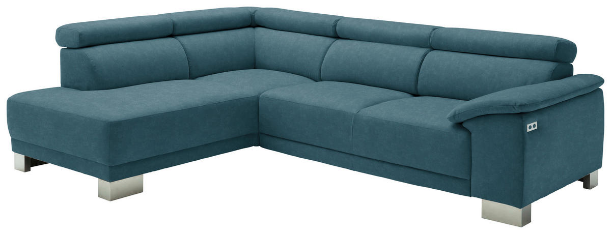 ECKSOFA in Mikrofaser Petrol  - Chromfarben/Petrol, Design, Holz/Textil (205/270cm) - Pure Home Lifestyle