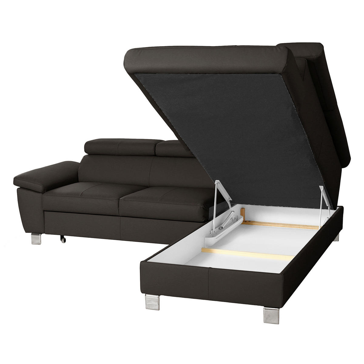 ECKSOFA Dunkelbraun Echtleder Lederlook  - Chromfarben/Dunkelbraun, Design, Leder/Textil (248/208cm) - Livetastic