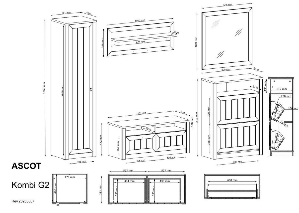 GARDEROBE 5-teilig  in 273/198/43 cm  - Grün, Design, Holzwerkstoff (273/198/43cm) - Modante
