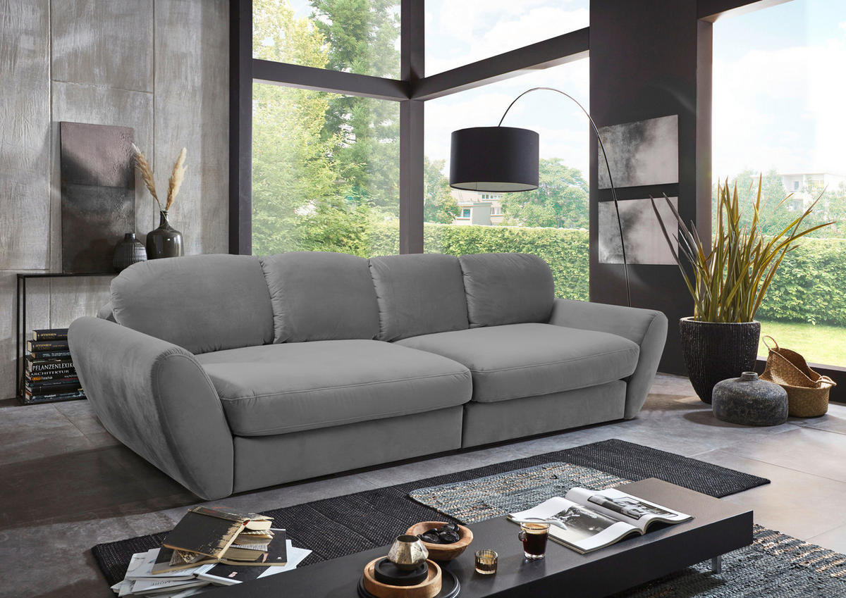 BIGSOFA Flachgewebe Dunkelgrau  - Dunkelgrau/Schwarz, MODERN, Kunststoff/Textil (290/96/113cm) - Cantus